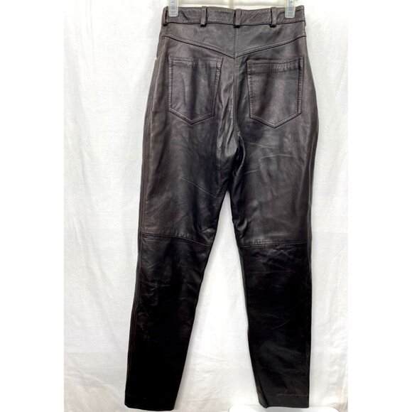 Vintage EQUIP Leather Pants Women 8 Choc Brown Buttery Soft High Rise Y2K Retro - Picture 2 of 6